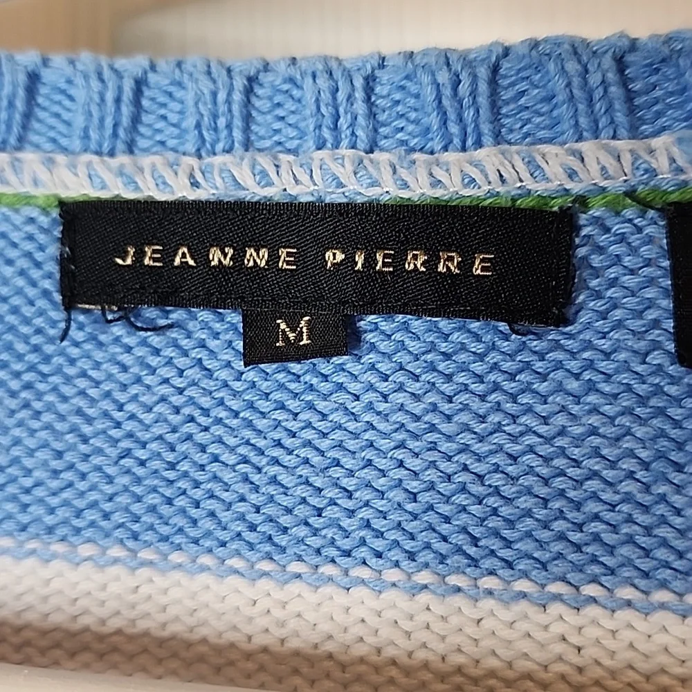 Jeanne Pierre Striped Varsity Sweater V-Neck, Women's Size M